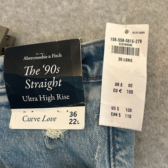 Abercrombie and fitch the 90s straight jeans curve love 36 22L NWT - Picture 3 of 10